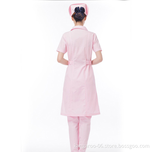 Chinese Collar Hospital Medical Staff Nurse Uniform Dress Set Pink